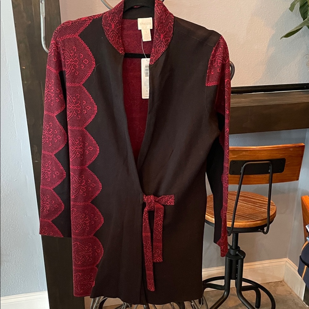 Chico's  Patterned Cardigan w front tie size Medium